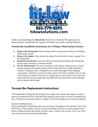 HiLow Tornado Spray Bar w/Nozzles